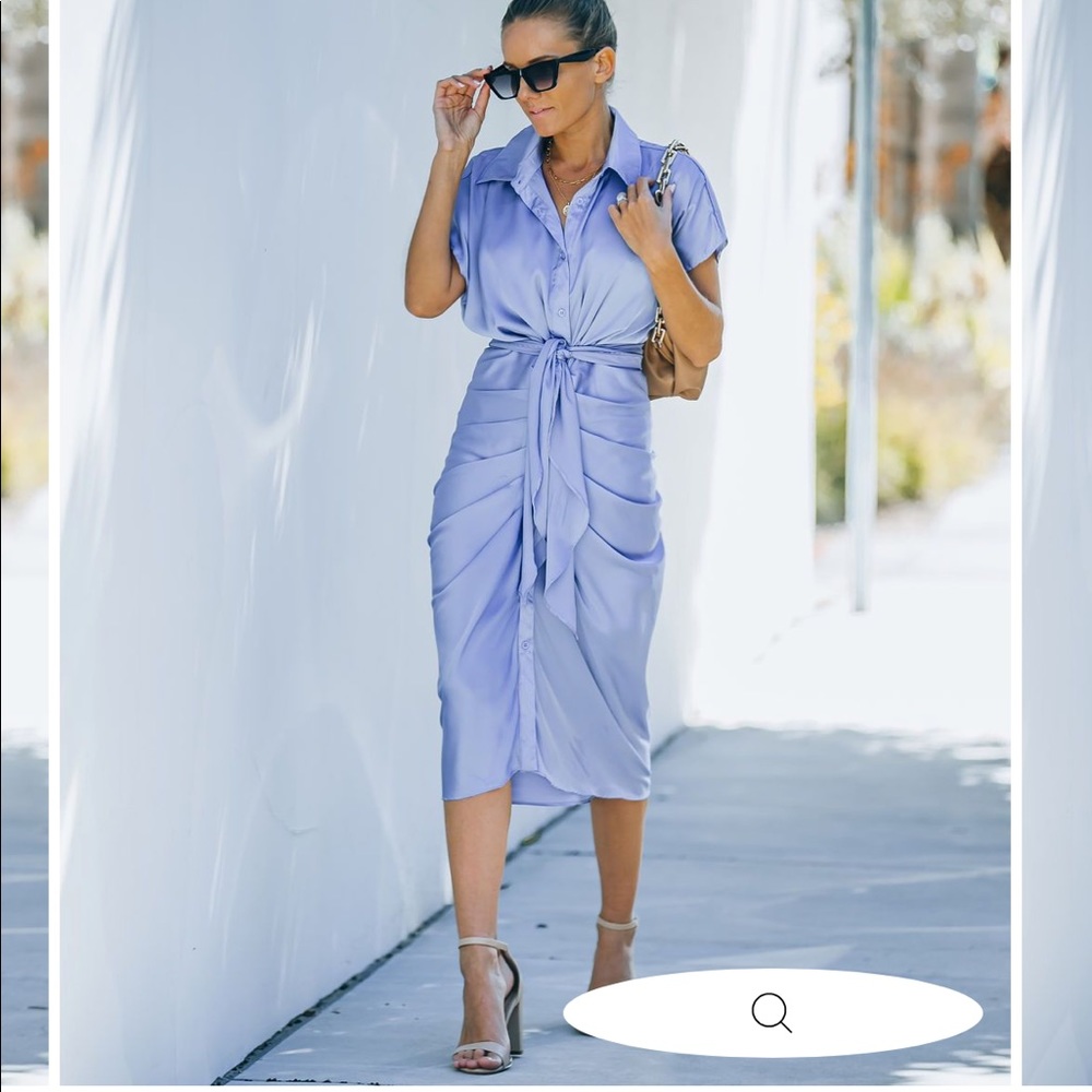 VICI Matter of Time SATIN TIE MIDI DRESS Misty Blue